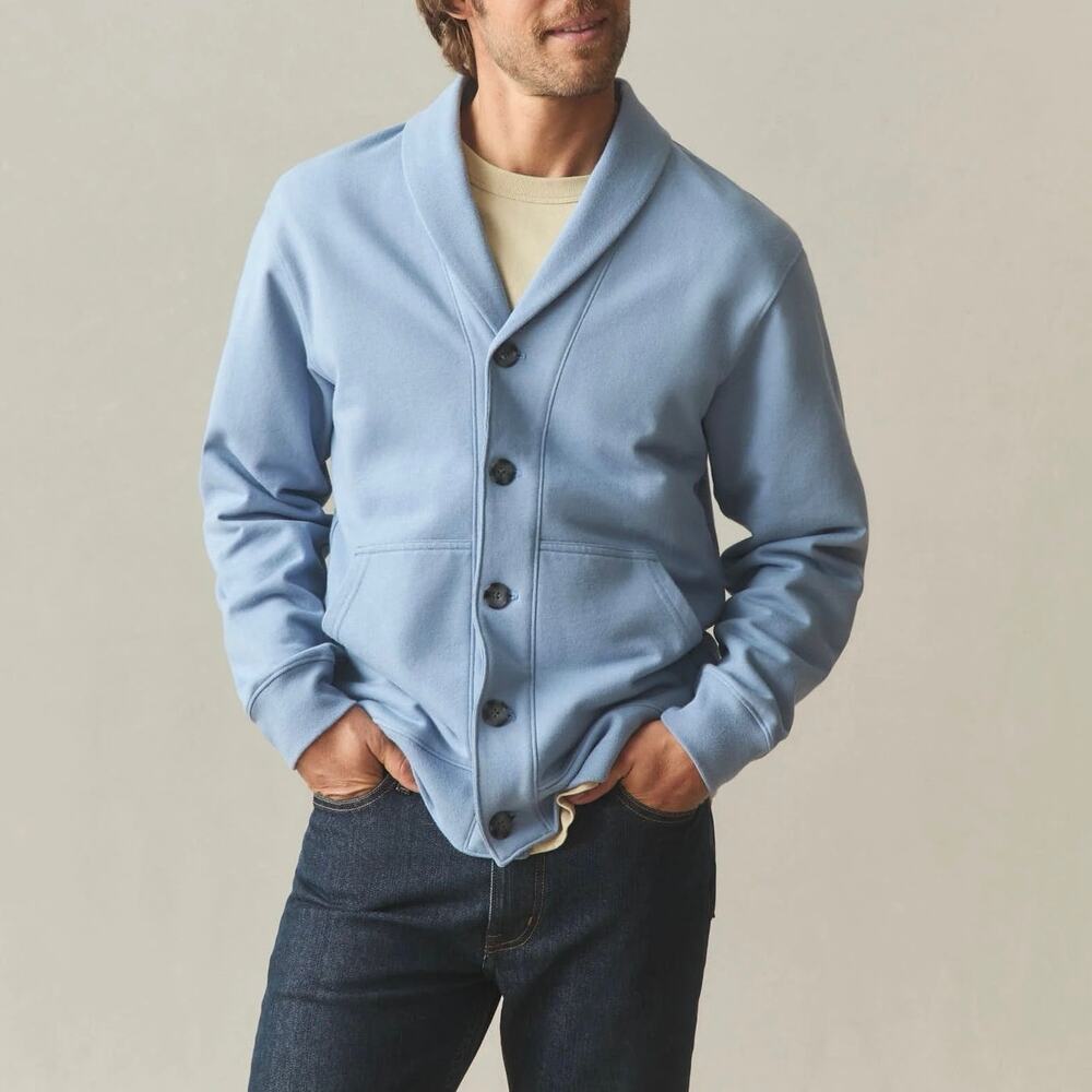 NWOT American Giant Men's Shawl Collar Cotton Cardigan Infinity Blue Size Large